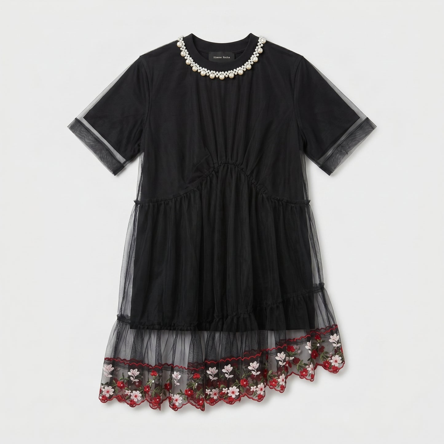 Pearl Collar Floral Tulle SHIRT TOP