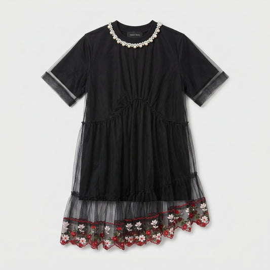 Pearl Collar Floral Tulle SHIRT TOP