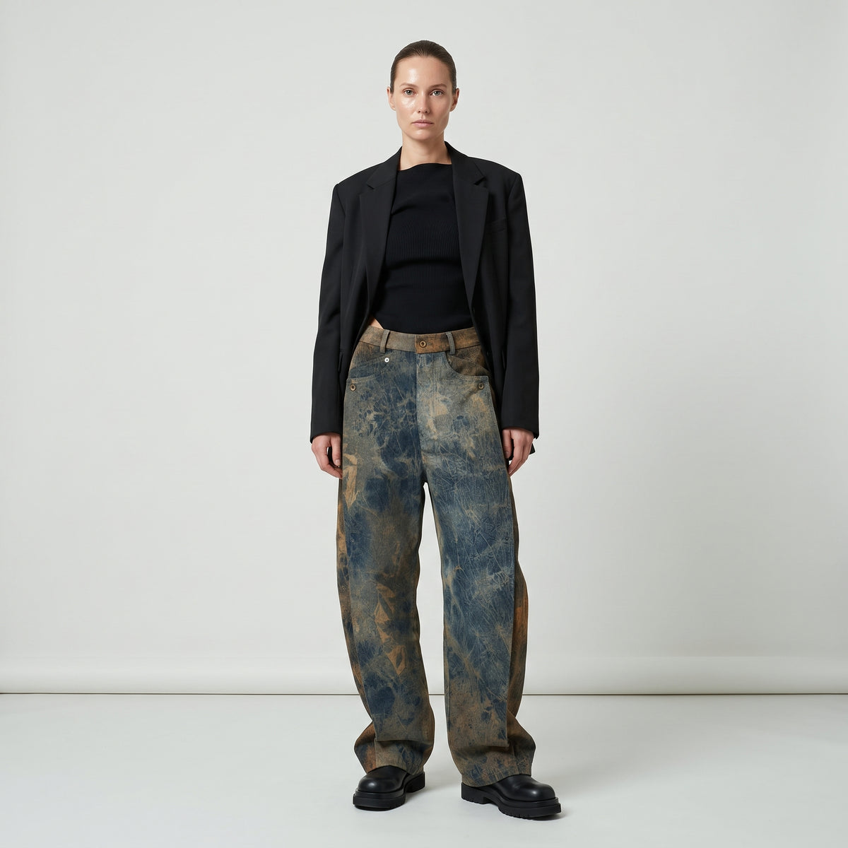 Distressed Tie-Dye Denim Trousers