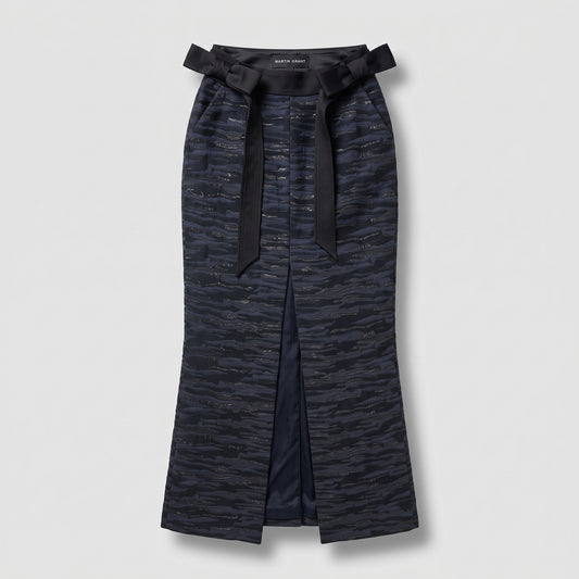 Bow-Detailed Midnight Jacquard Skirt