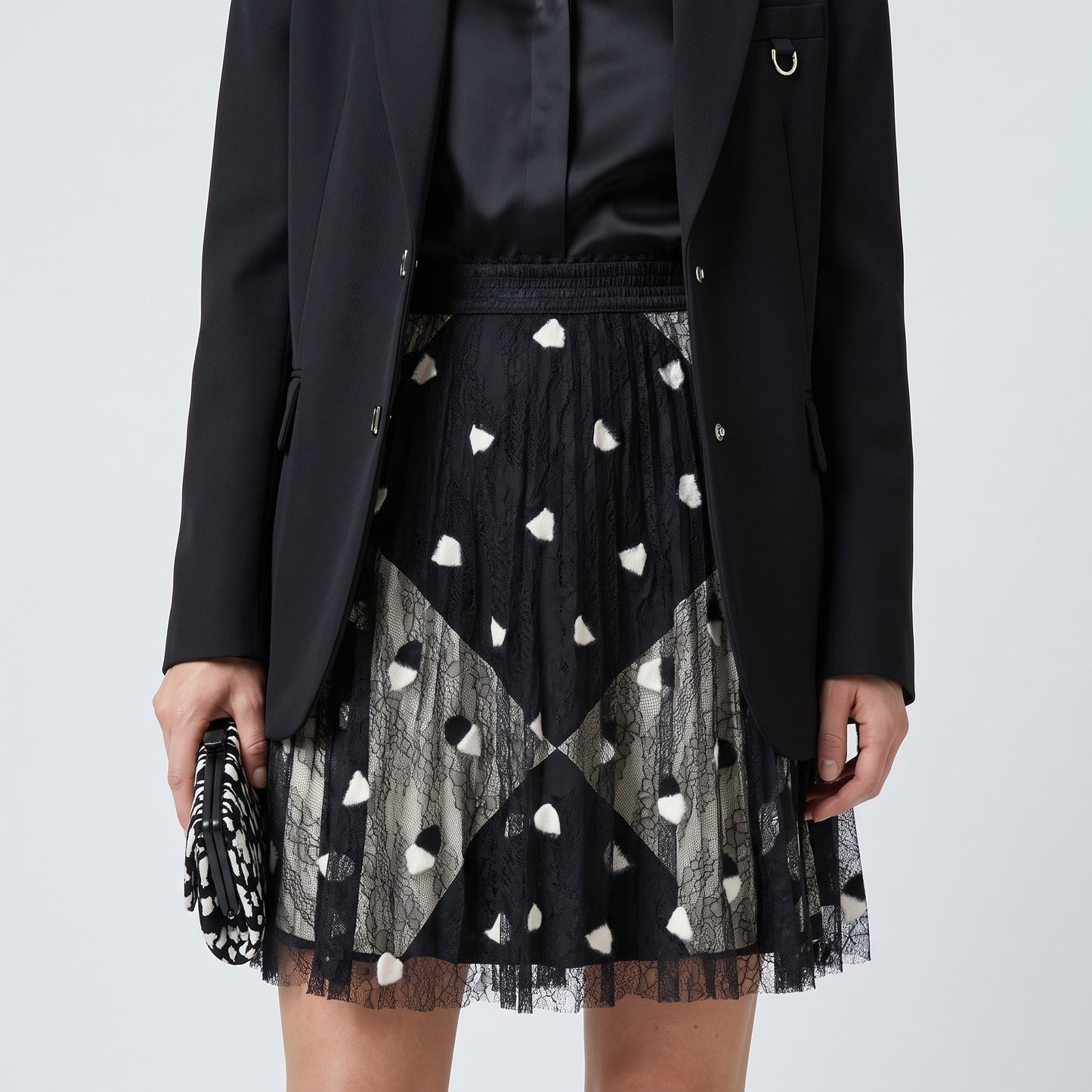 Polka Dot Lace Pleated Skirt