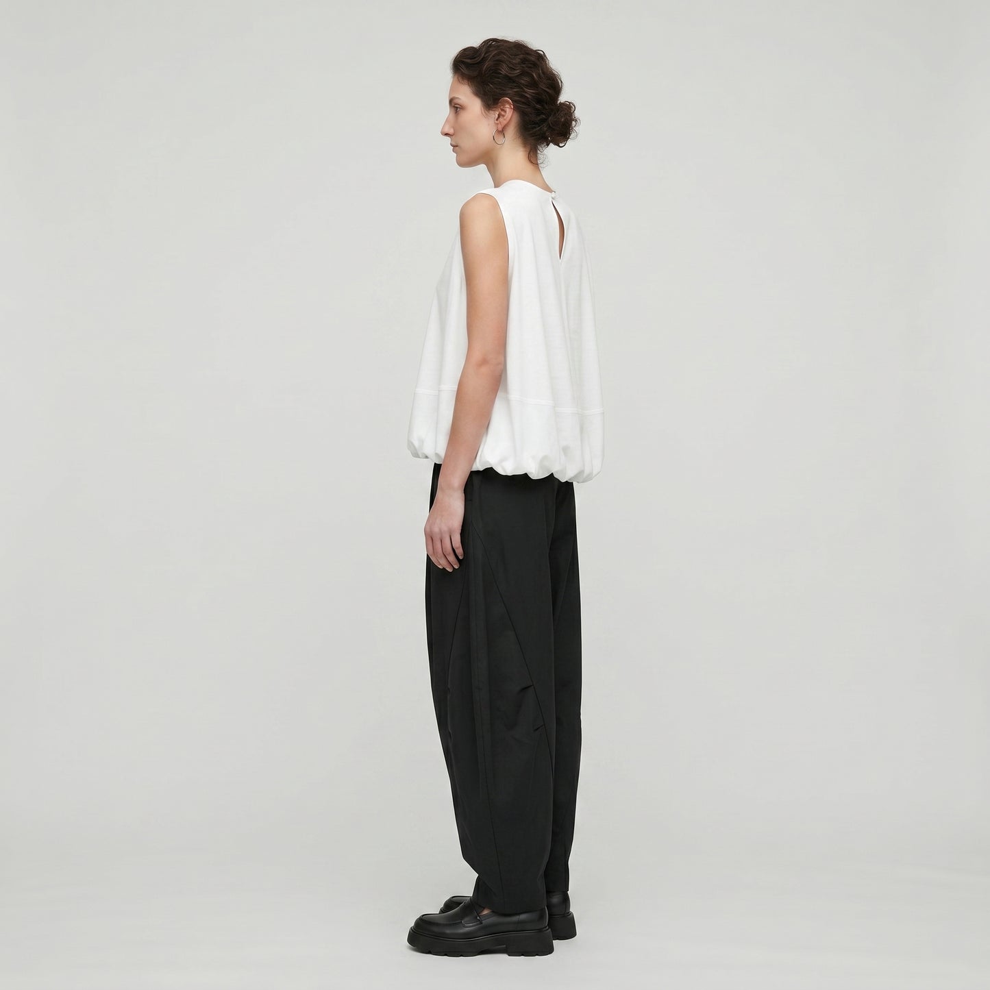 Sleeveless Balloon Hem Cotton Top