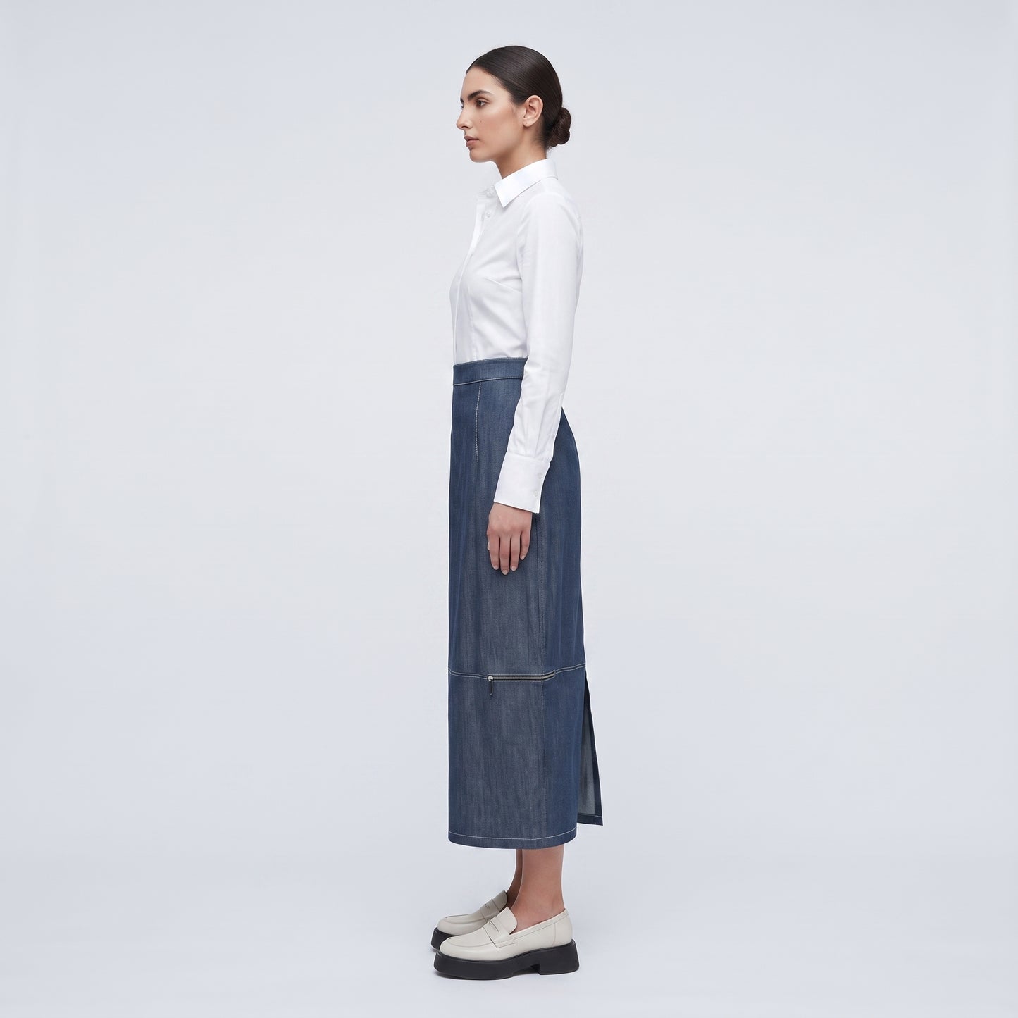 Structured Denim Midi Skirt