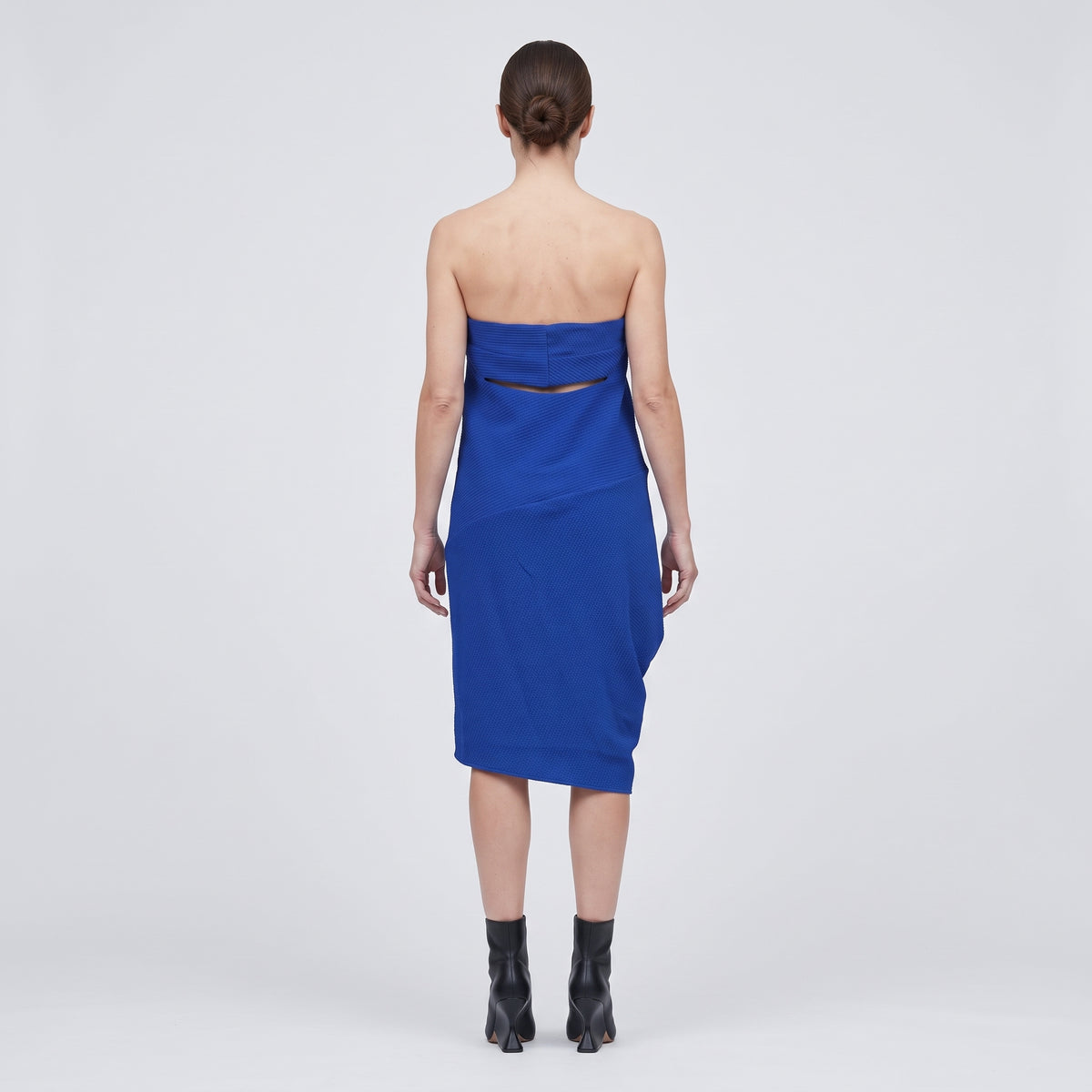 Sculptural Strapless Cobalt Mini Dress