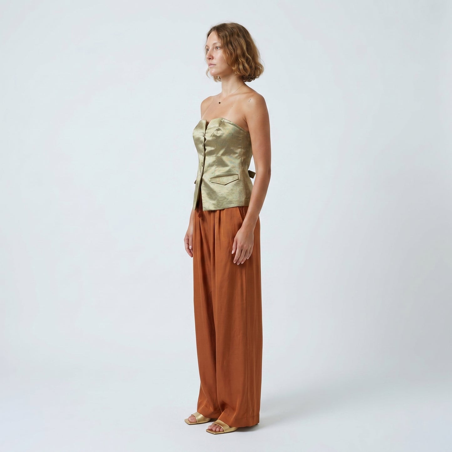 Metallic Strapless Tailored Vest