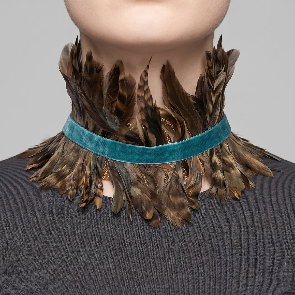 Feather Embellished Velvet Choker