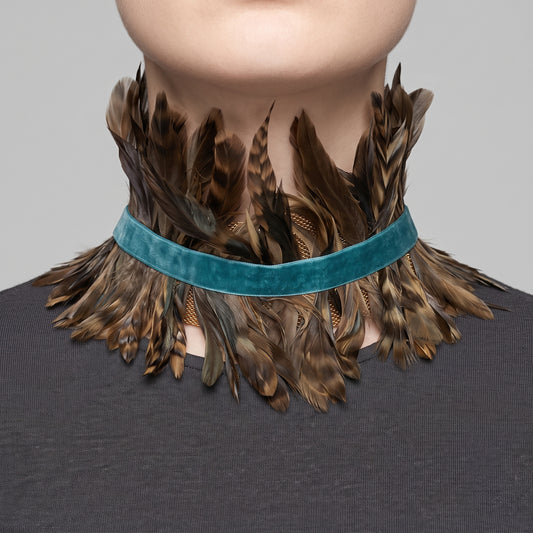 Feather Embellished Velvet Choker