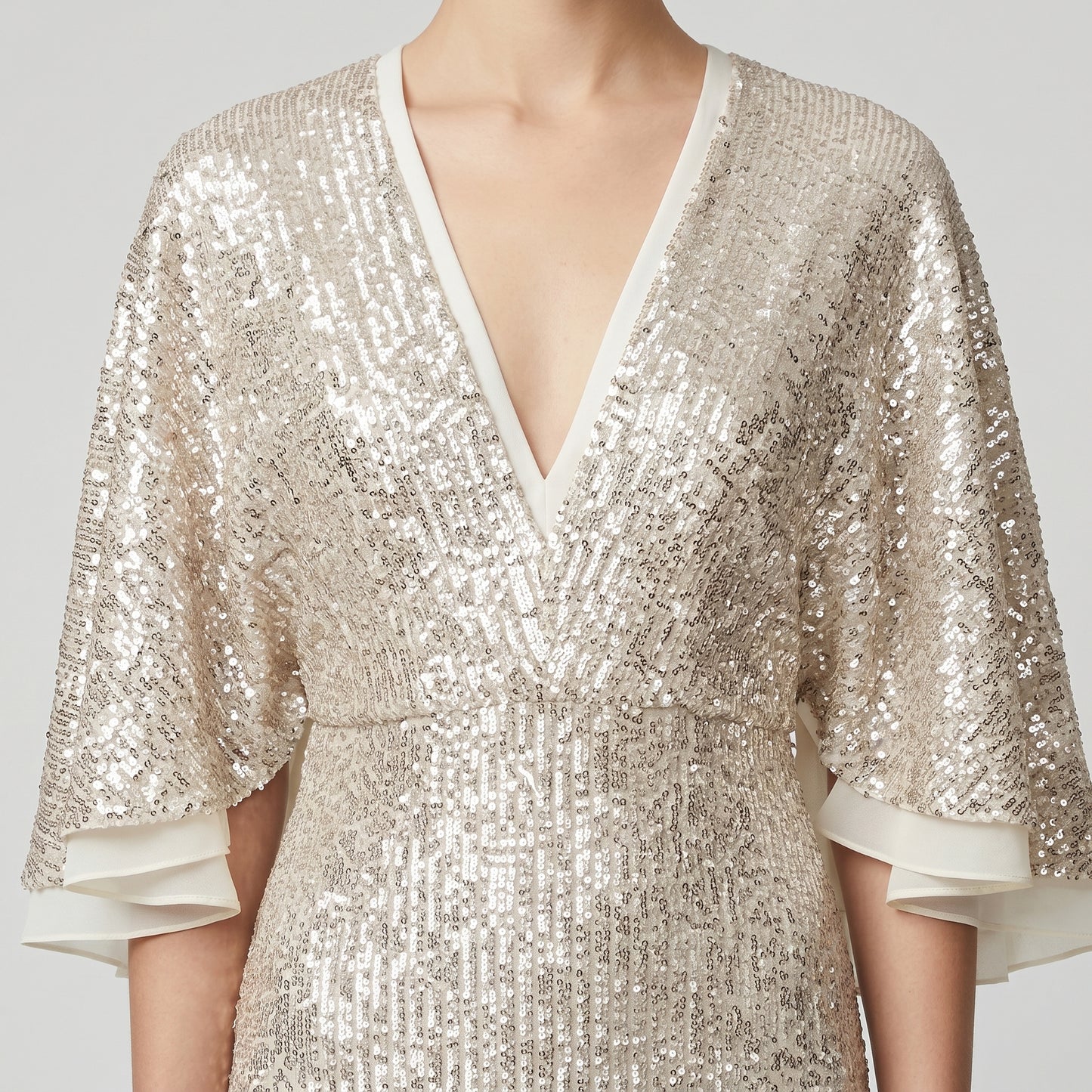 Sequin V-Neck Flutter Sleeve Dress