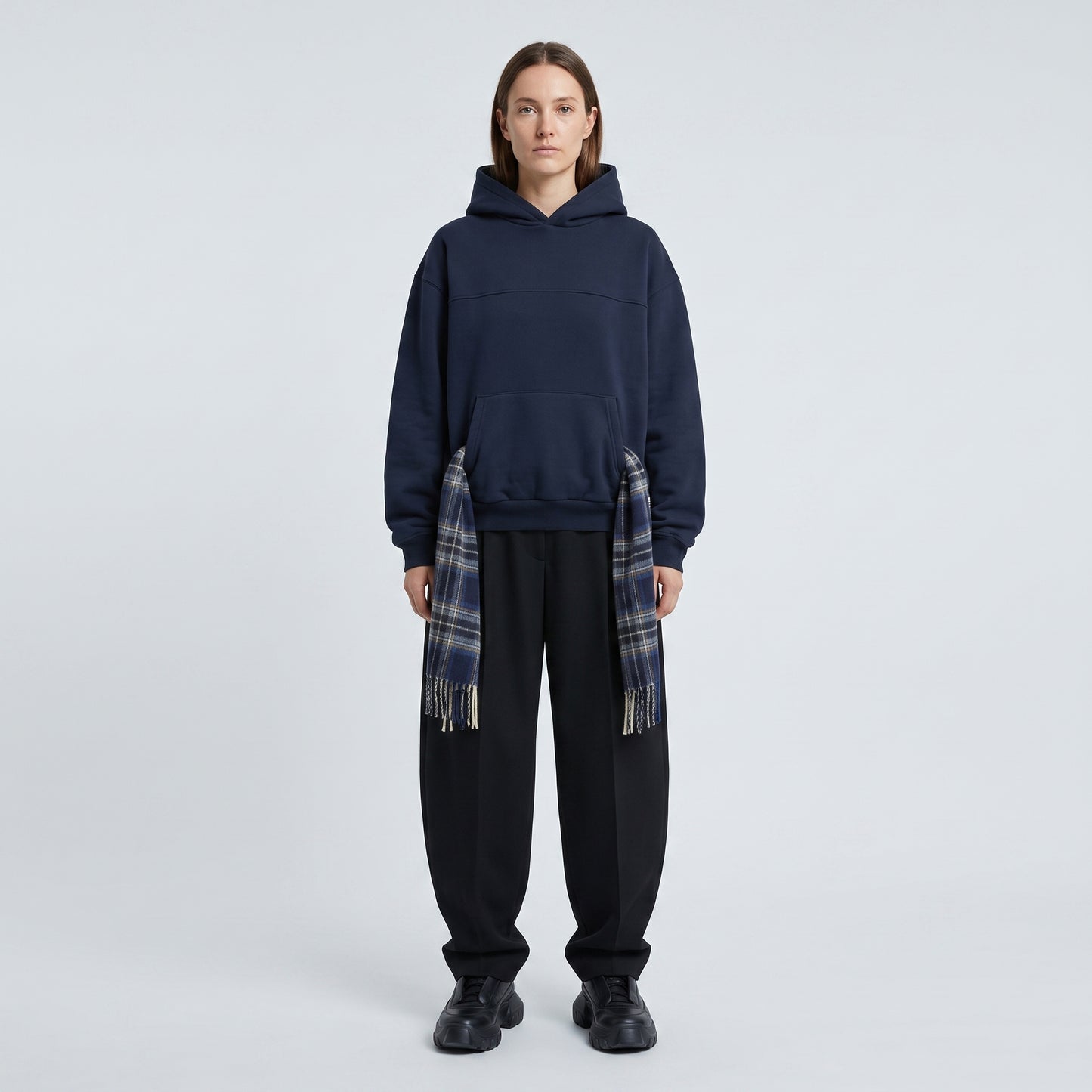 Plaid Accent Cotton Hoodie