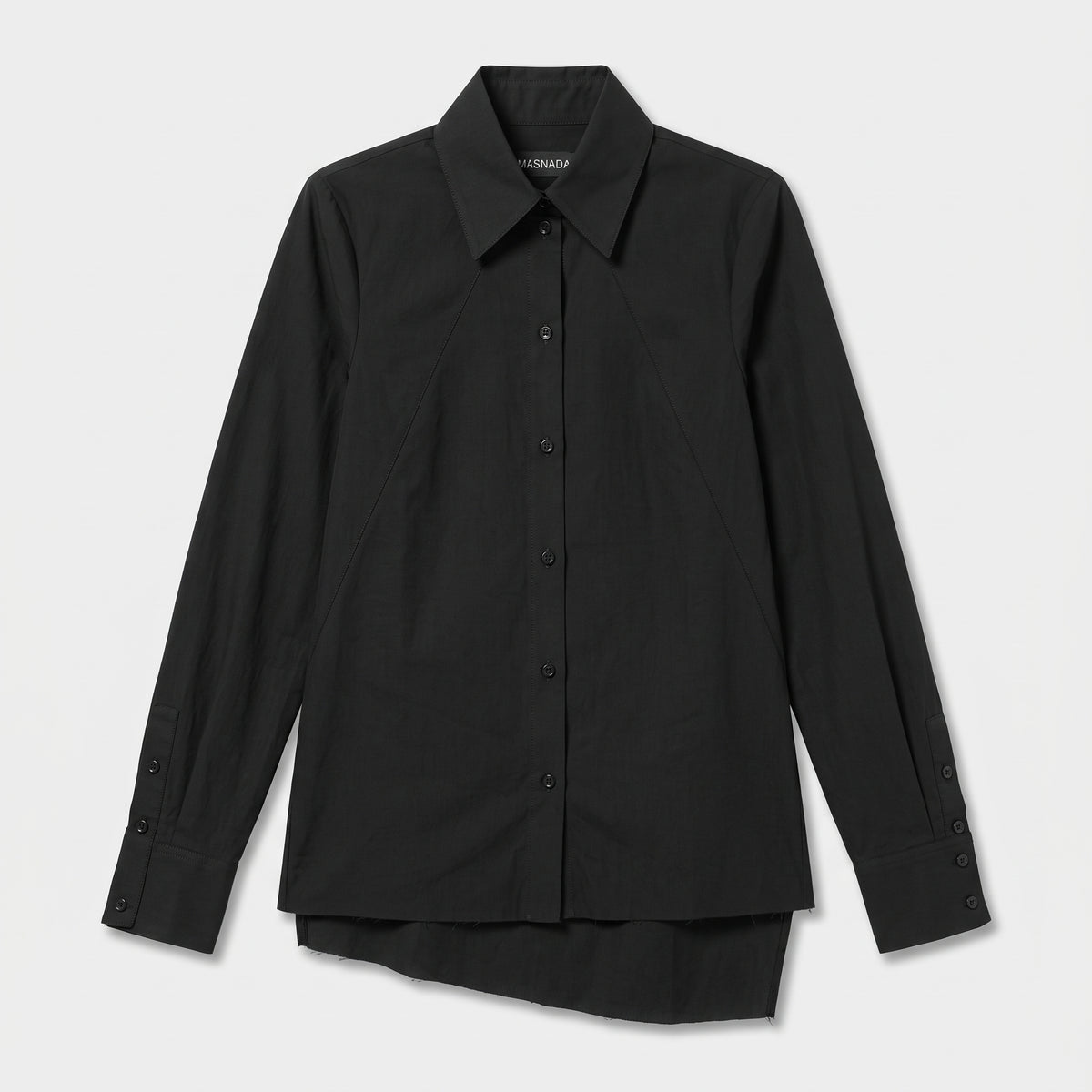 Asymmetric Hem Tailored Black Shirt