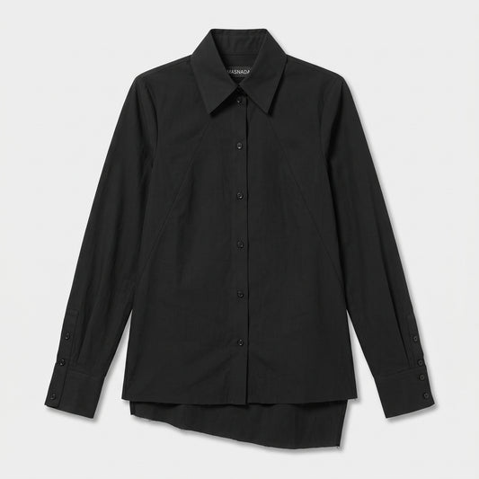 Asymmetric Hem Tailored Black Shirt