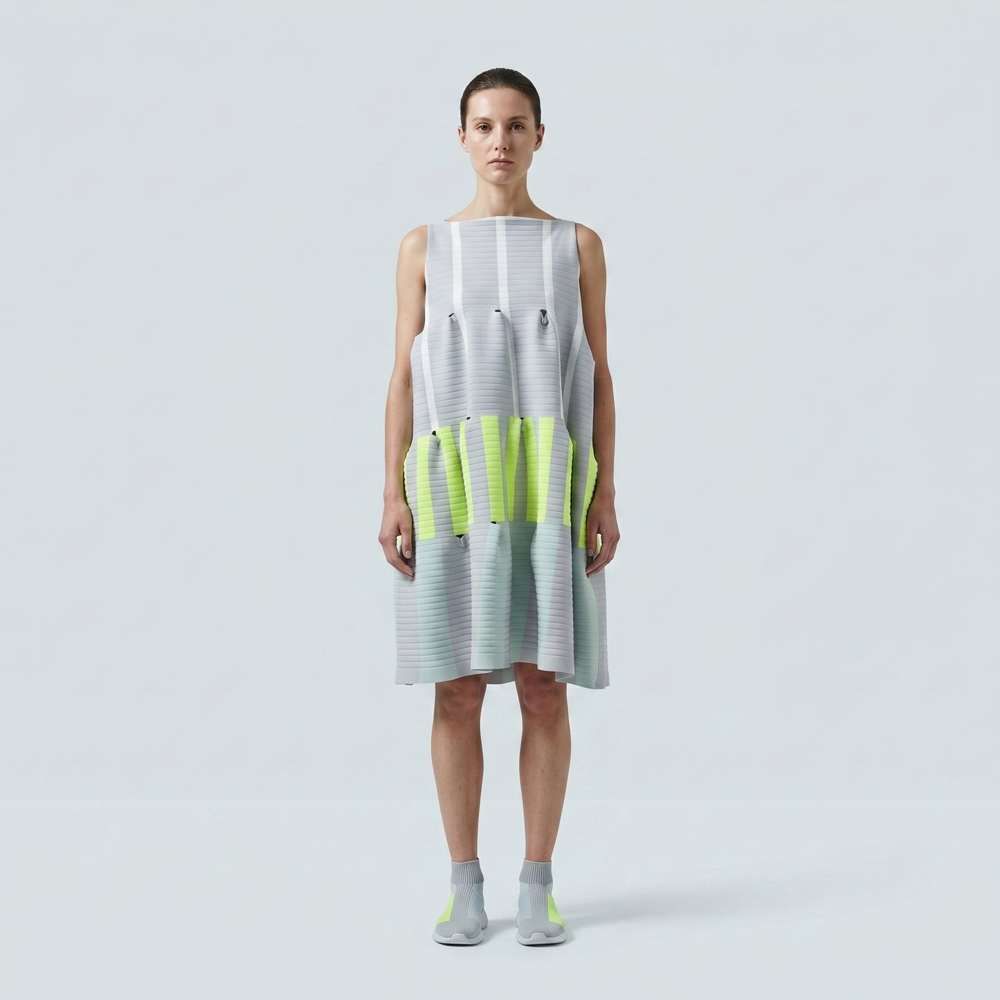 Architectural Ribbed Colorblock Shift Dress