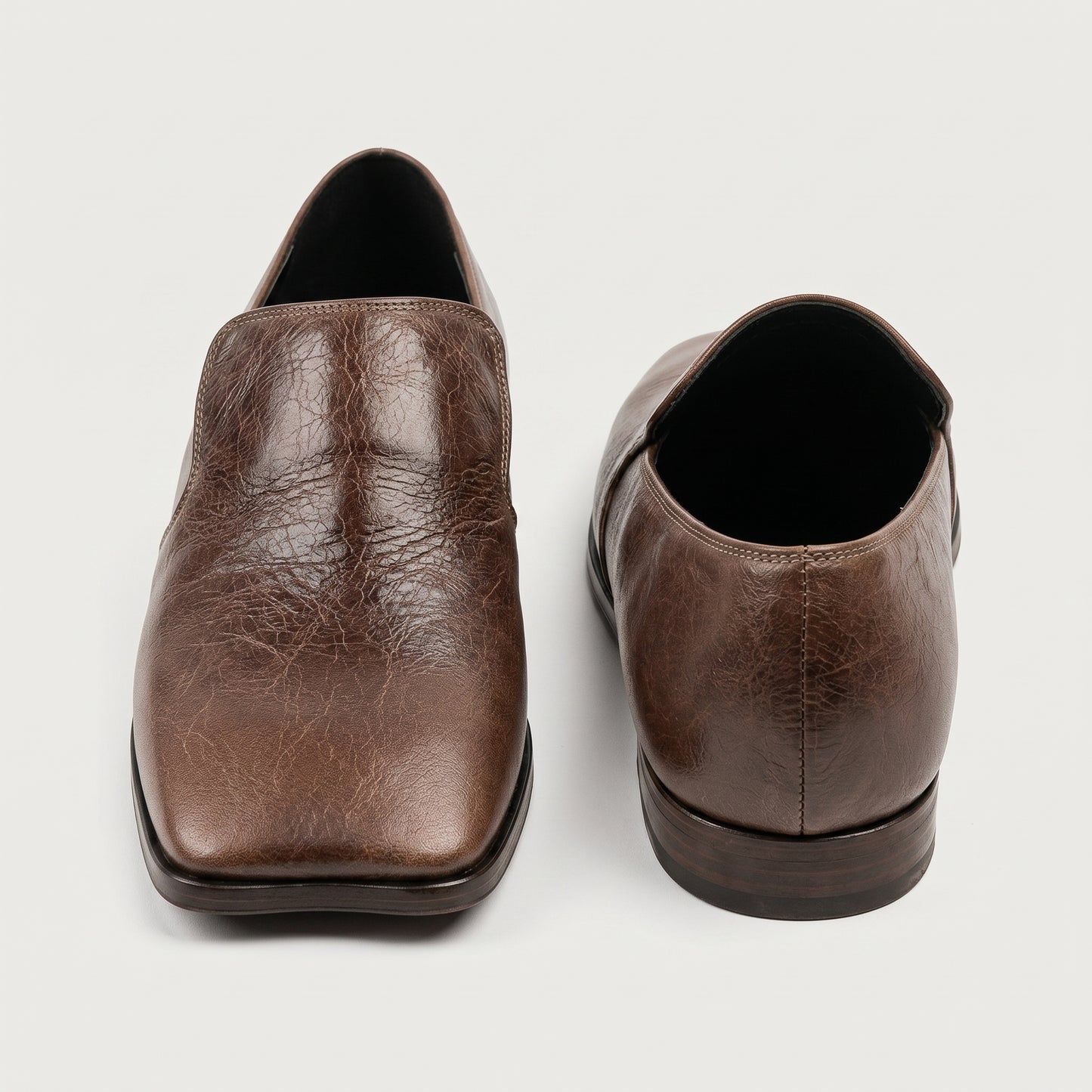 Distressed Leather Square Toe Loafers