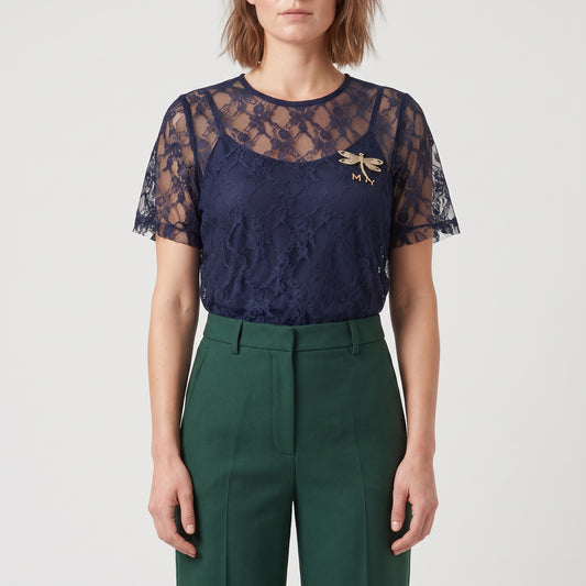 Embellished Navy Lace Top