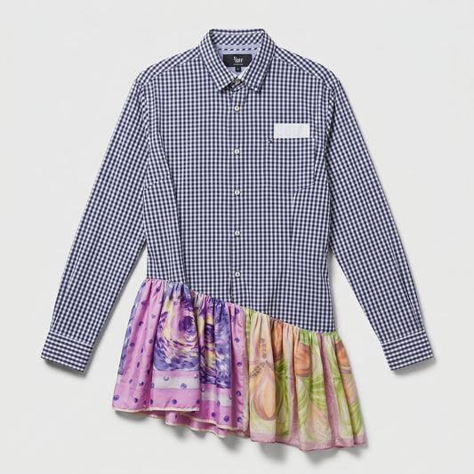 Gingham Floral Asymmetric Hem Shirt