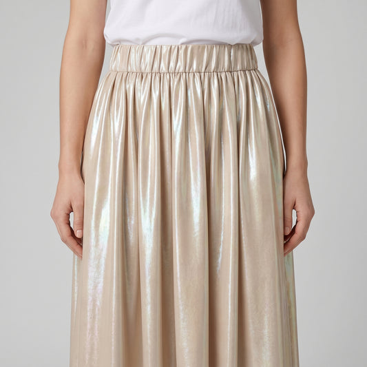 Metallic Pleated Midi Skirt
