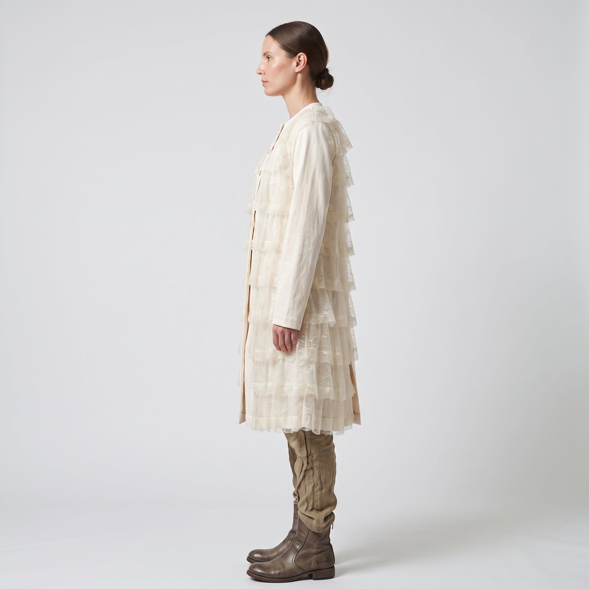 Tiered Ruffled Cream Long Jacket