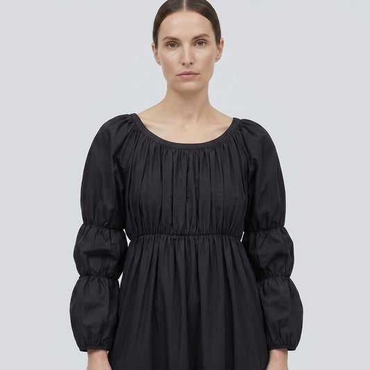 Ruched Tiered Cotton Midi Dress