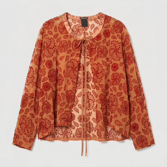 Floral Devoré Tie-Front Top