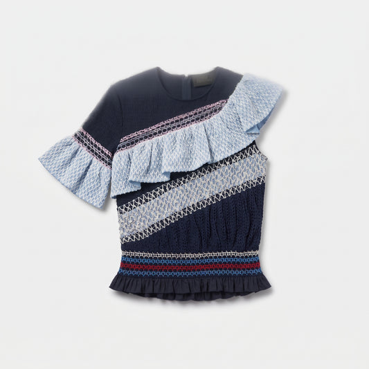 Asymmetric Ruffled Textural Top