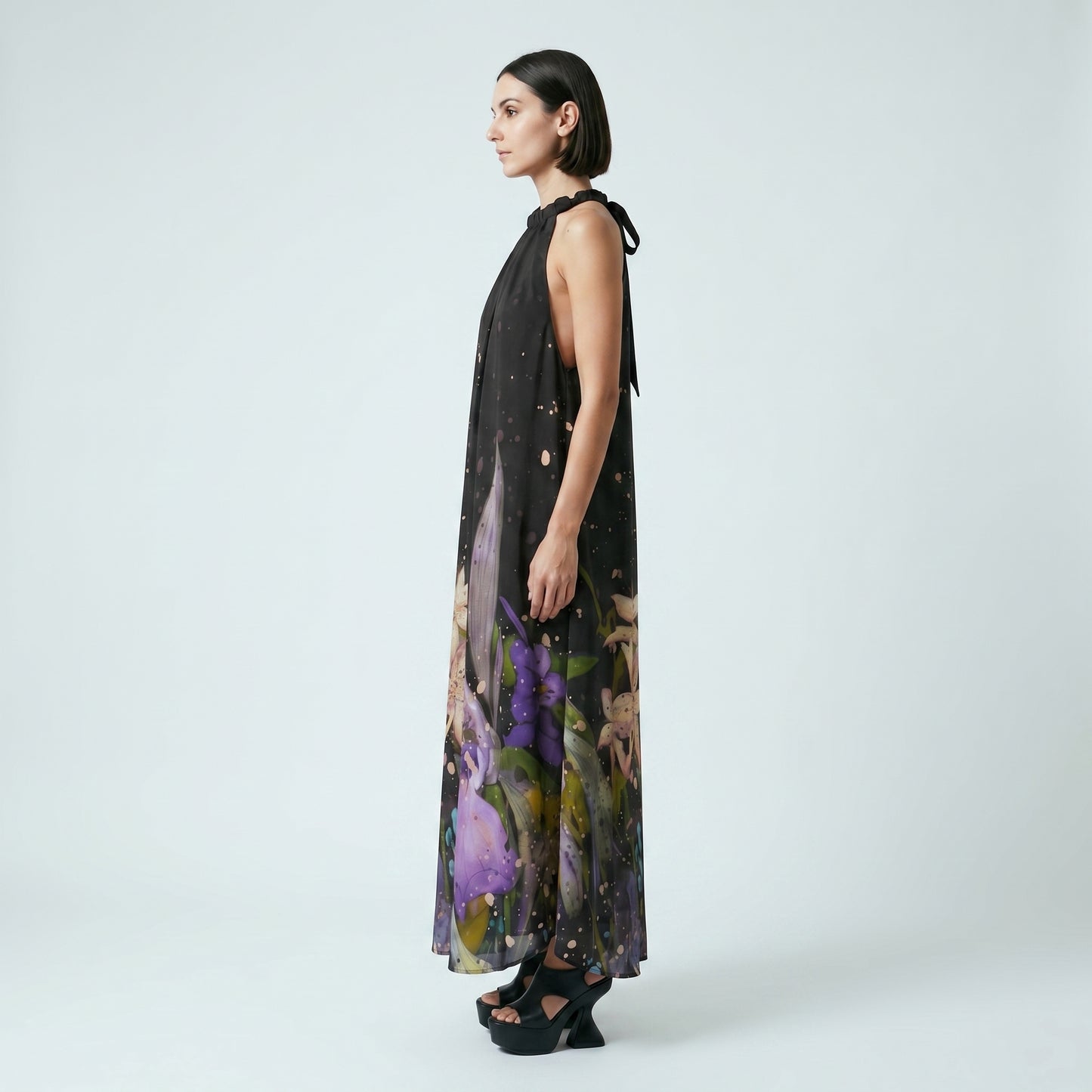 Halter Floral Print Maxi Dress