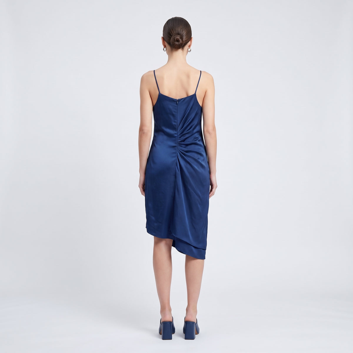 Satin Ruched Asymmetric Mini Dress