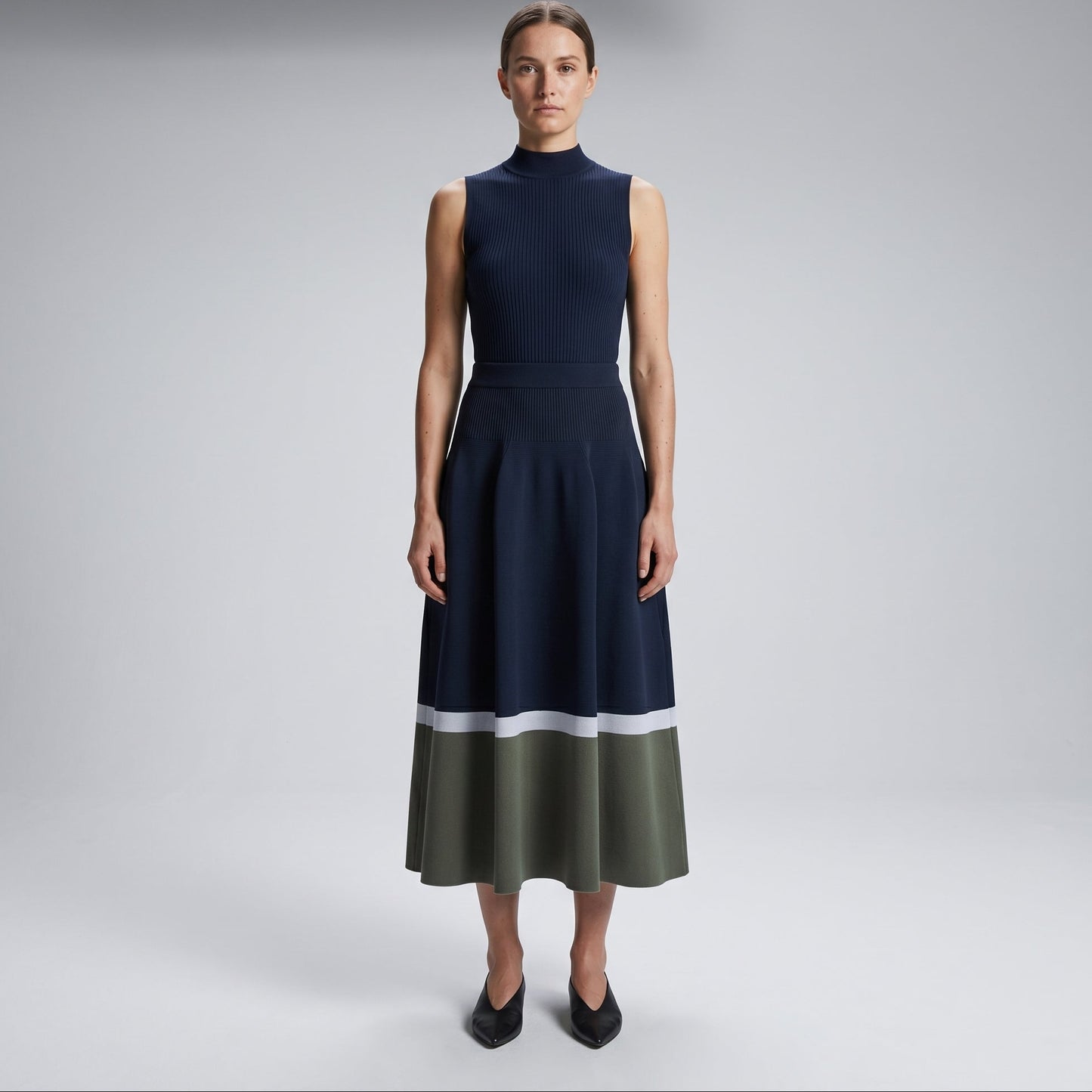 Colorblocked Pleated Knit Skirt