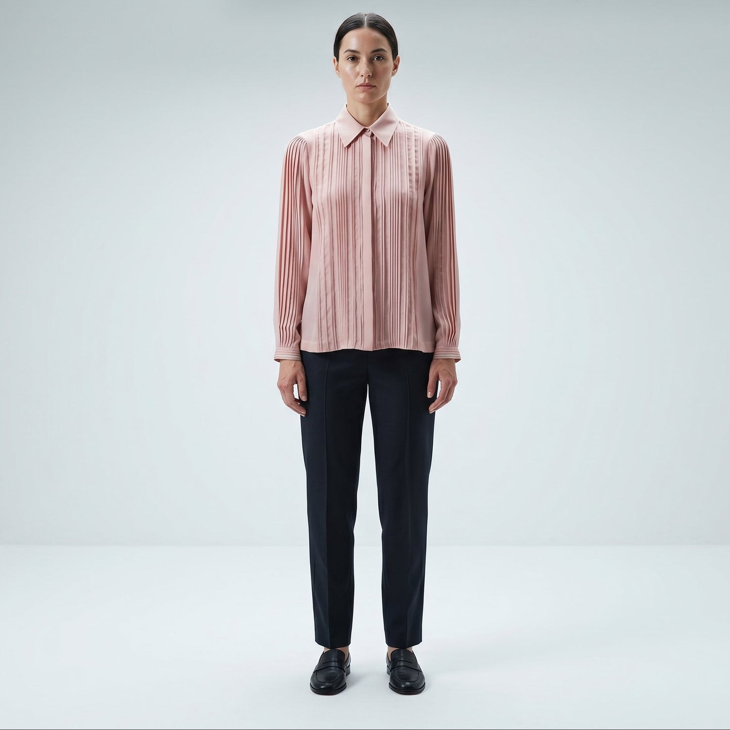 Pleated Pink Button Down Shirt