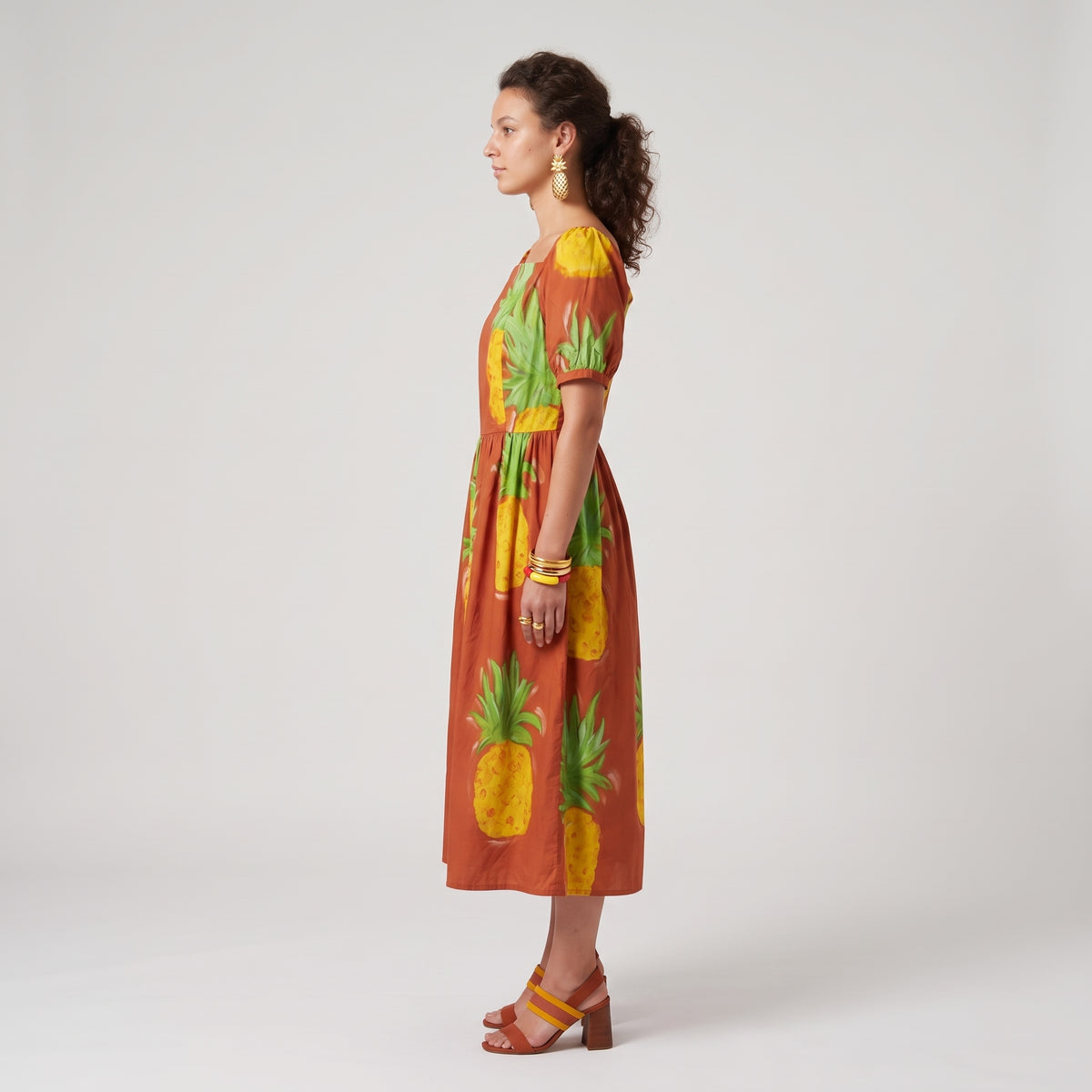Pineapple Print Square Neck Dress
