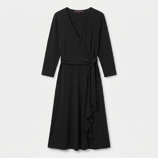 Classic Black Wrap Midi Dress