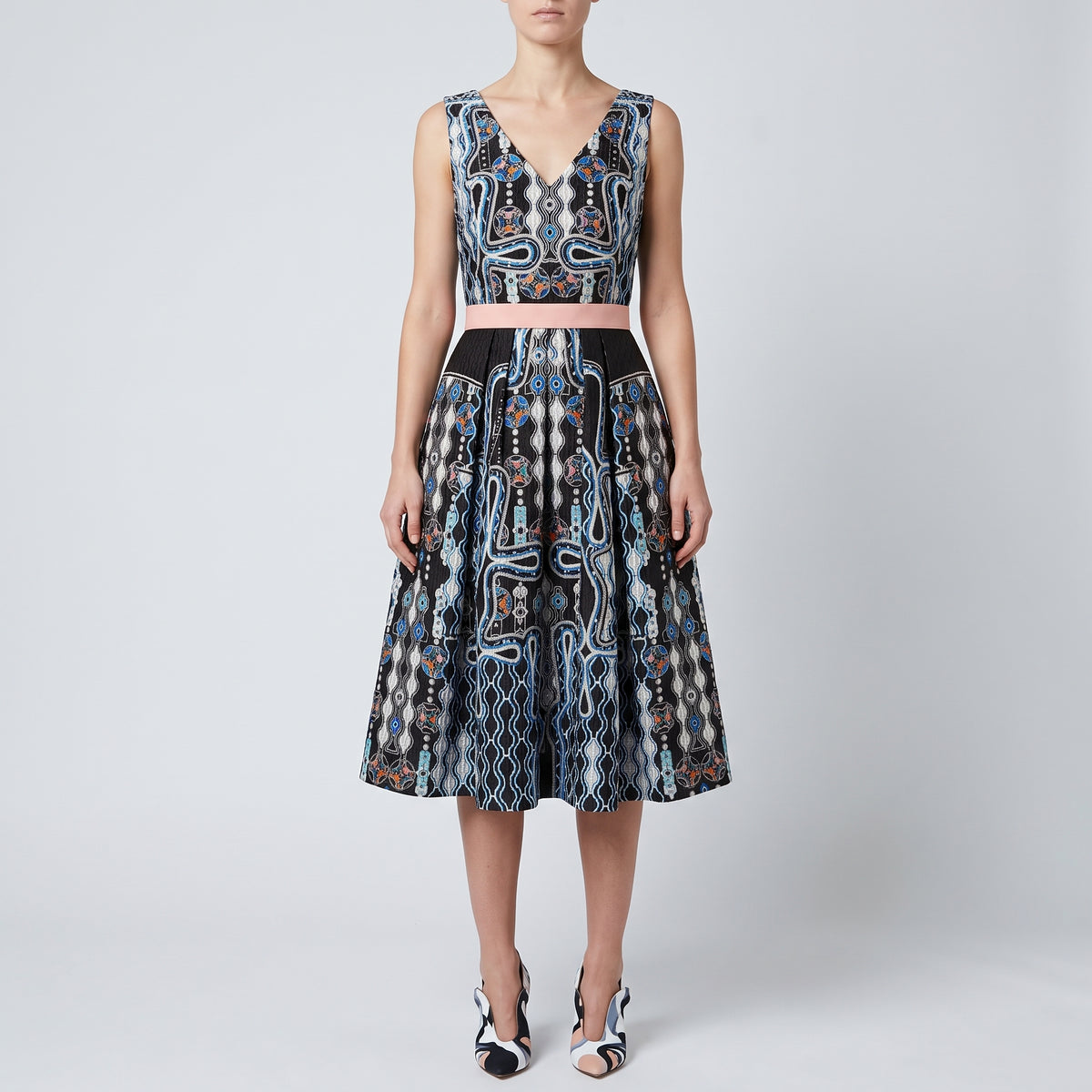Graphic Embroidered Fit-and-Flare Dress