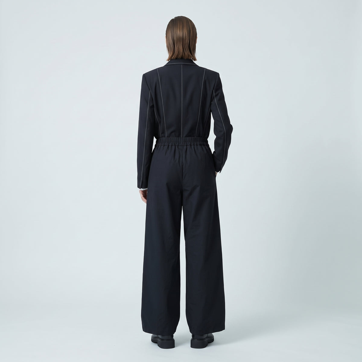 Contrast Stitch Wide Leg Trousers