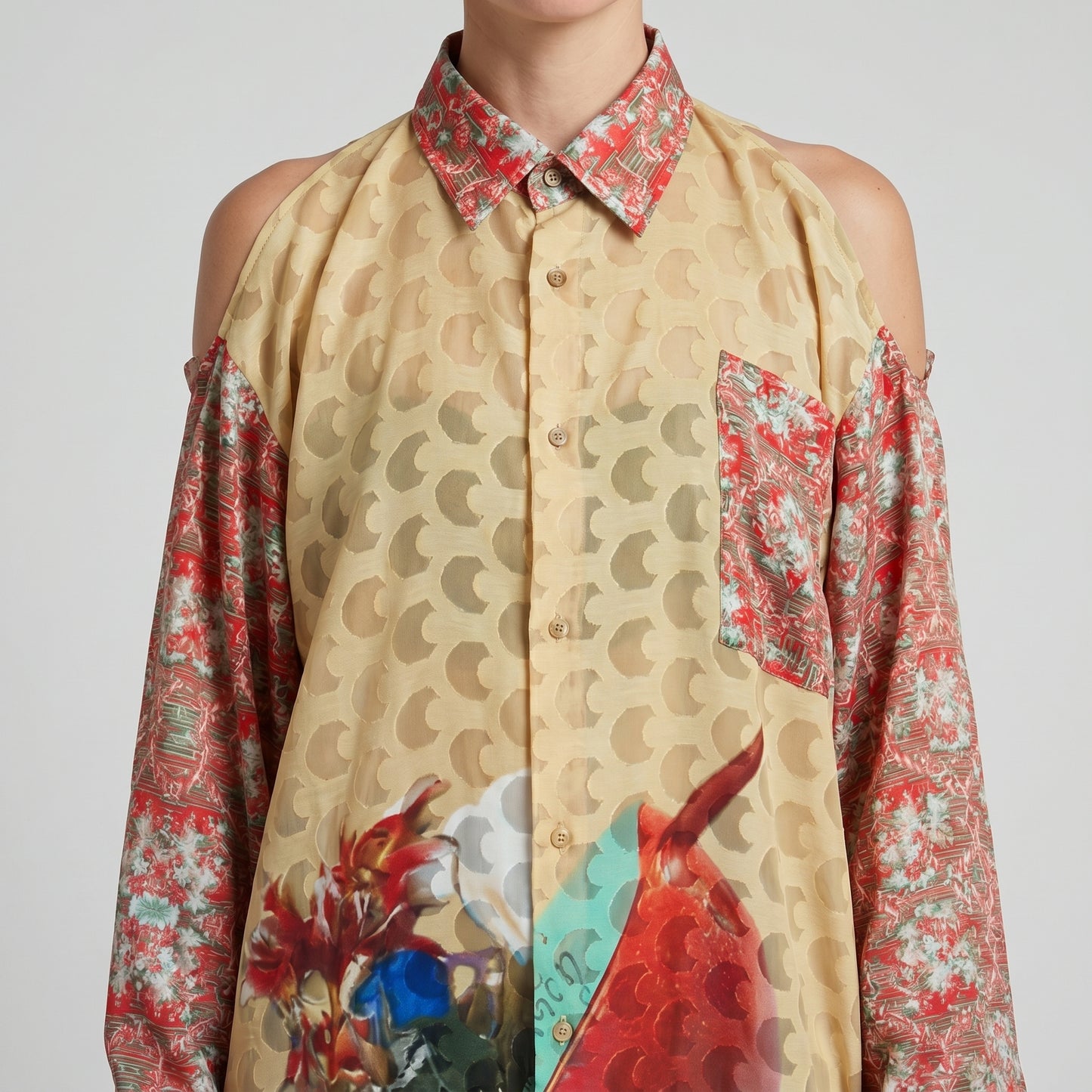 Printed Cold Shoulder Shirt Dress