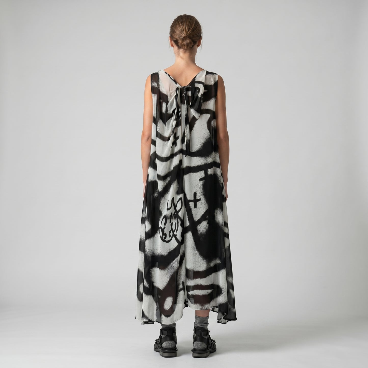 Monochrome Abstract Sleeveless Dress