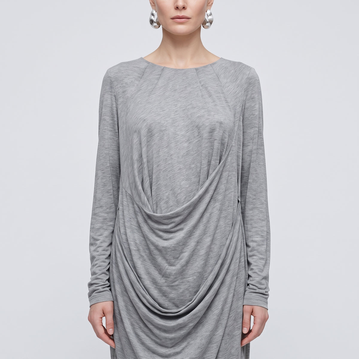 Draped Grey Jersey Mini Dress