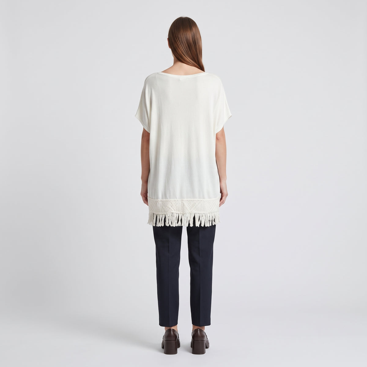 Fringed Cream Knit Blouse