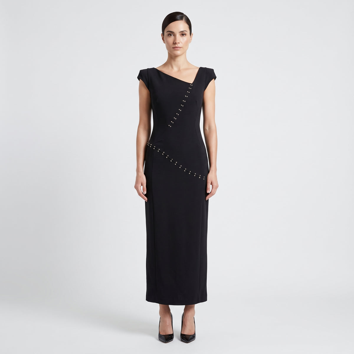 Embellished Asymmetric Tailored Sheath Dress