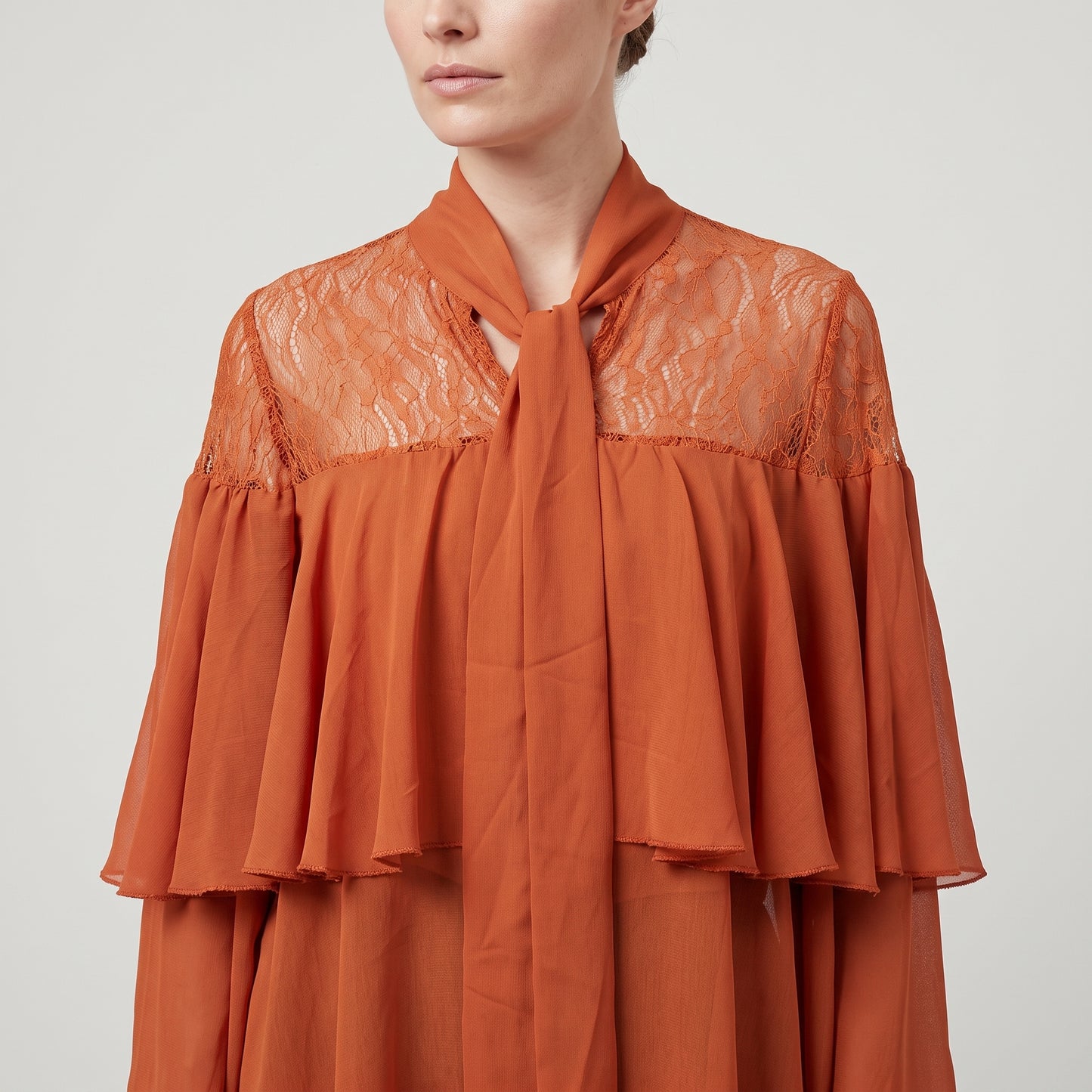 Rust Lace Tiered Ruffle Blouse
