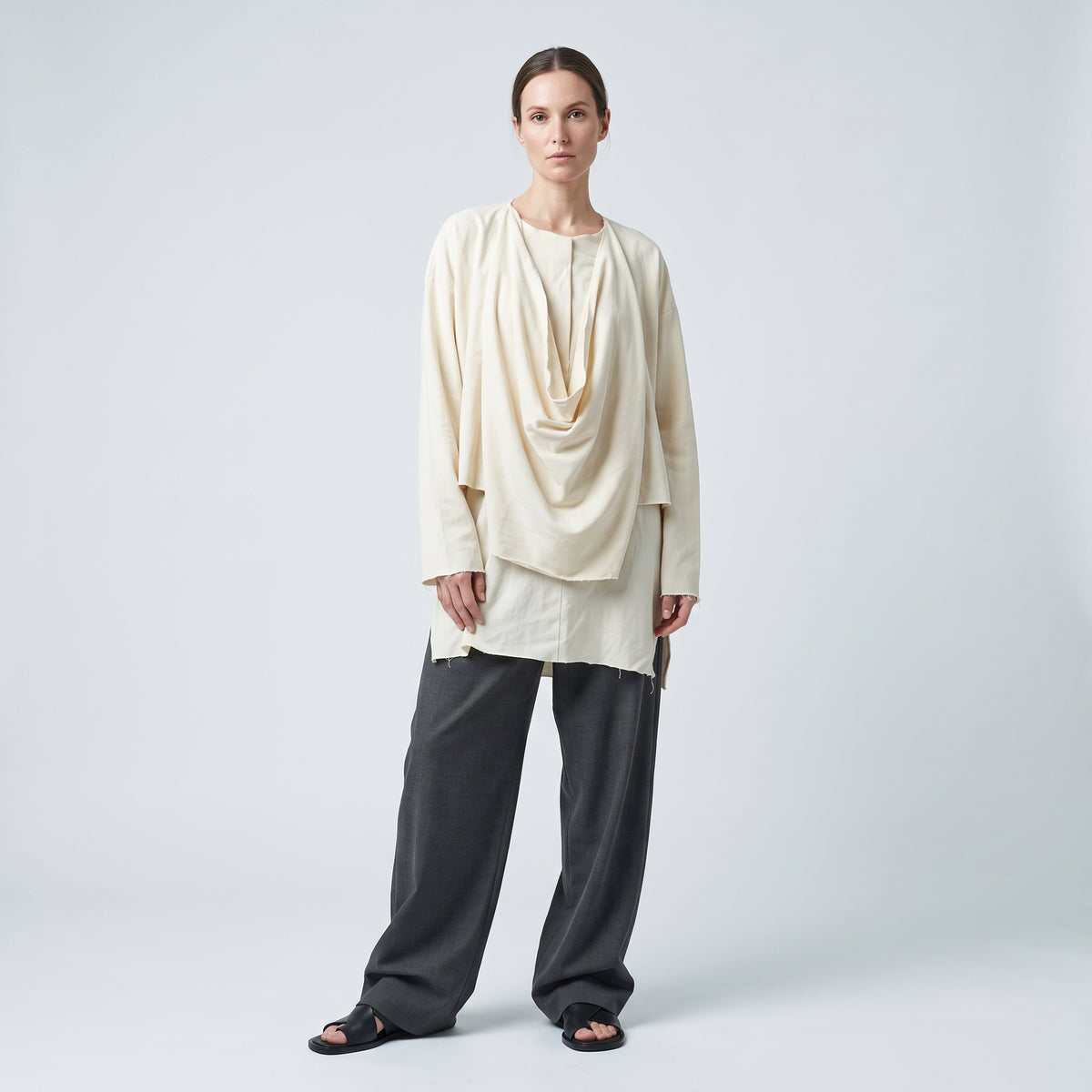 Draped Cowl Neck Cotton Top