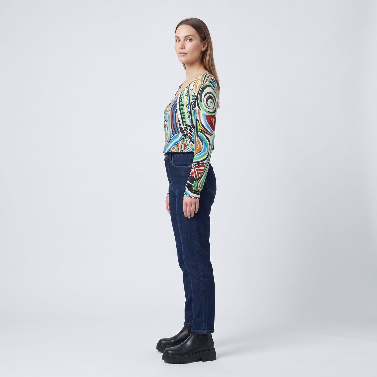 Abstract Print Viscose Long-Sleeve Top