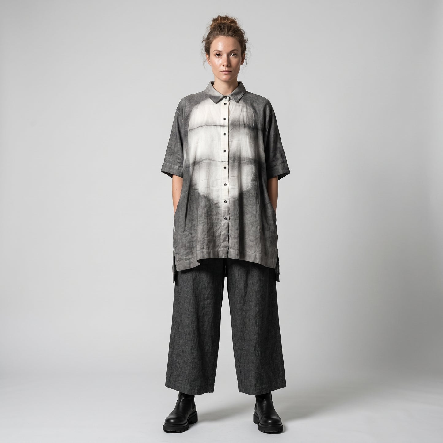 Abstract Dyed Linen Button-Down Shirt