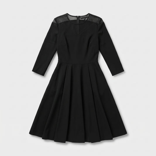Mesh Paneled Fit-And-Flare Dress
