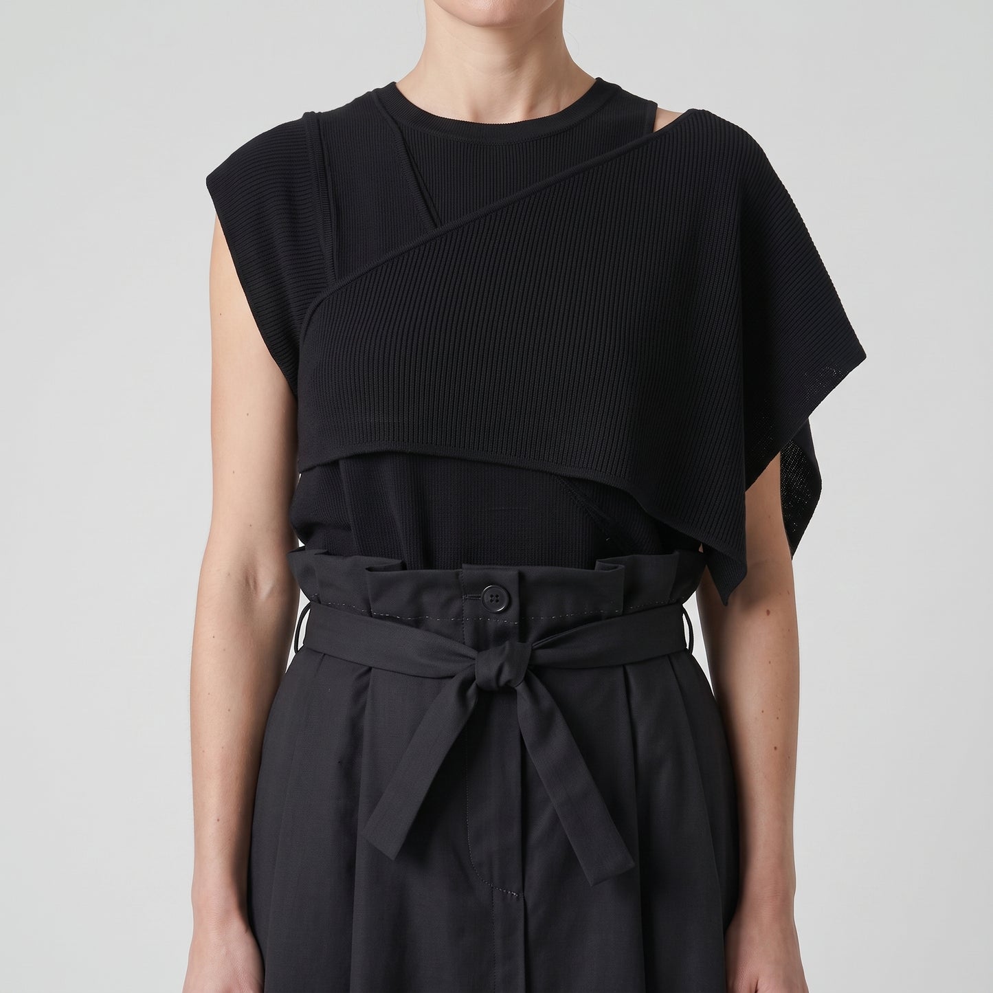 Black Paperbag Waist Midi Skirt