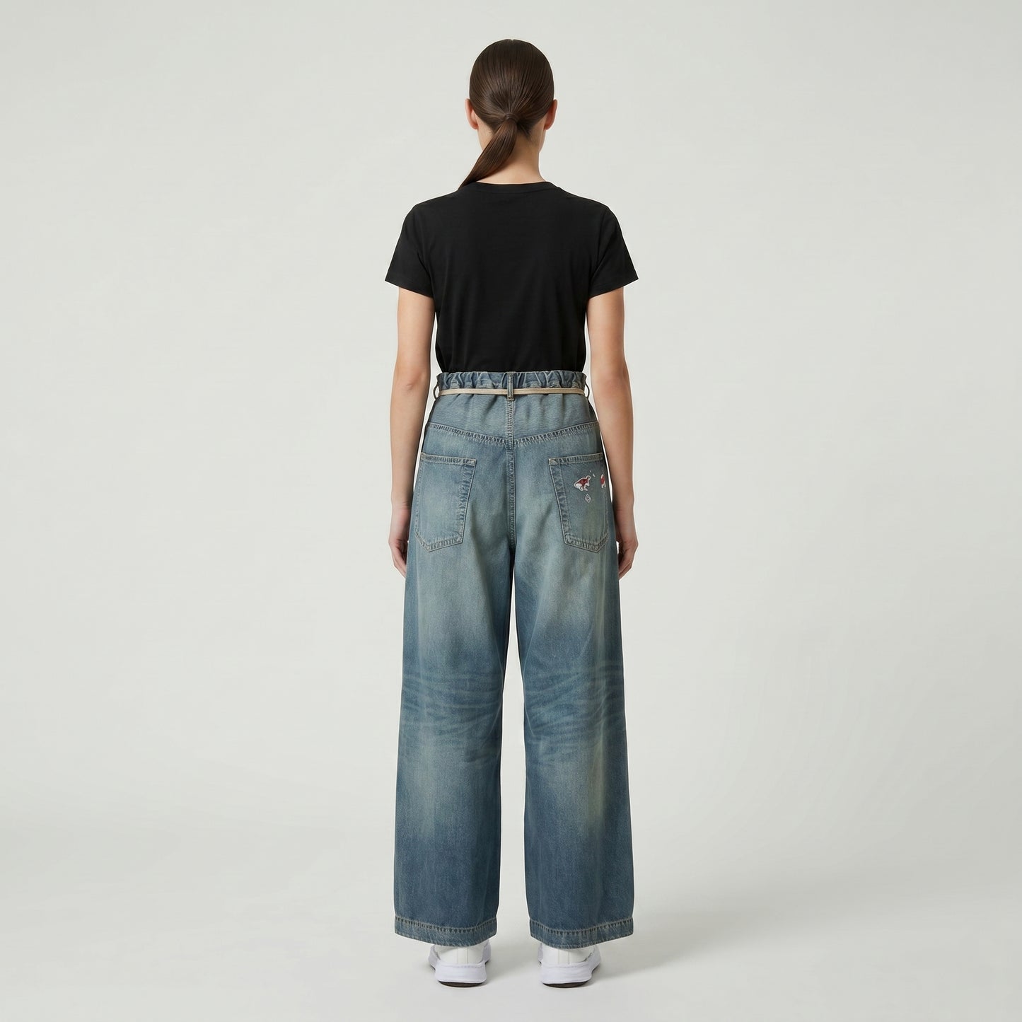 Embroidered Wide-Leg Denim Trousers