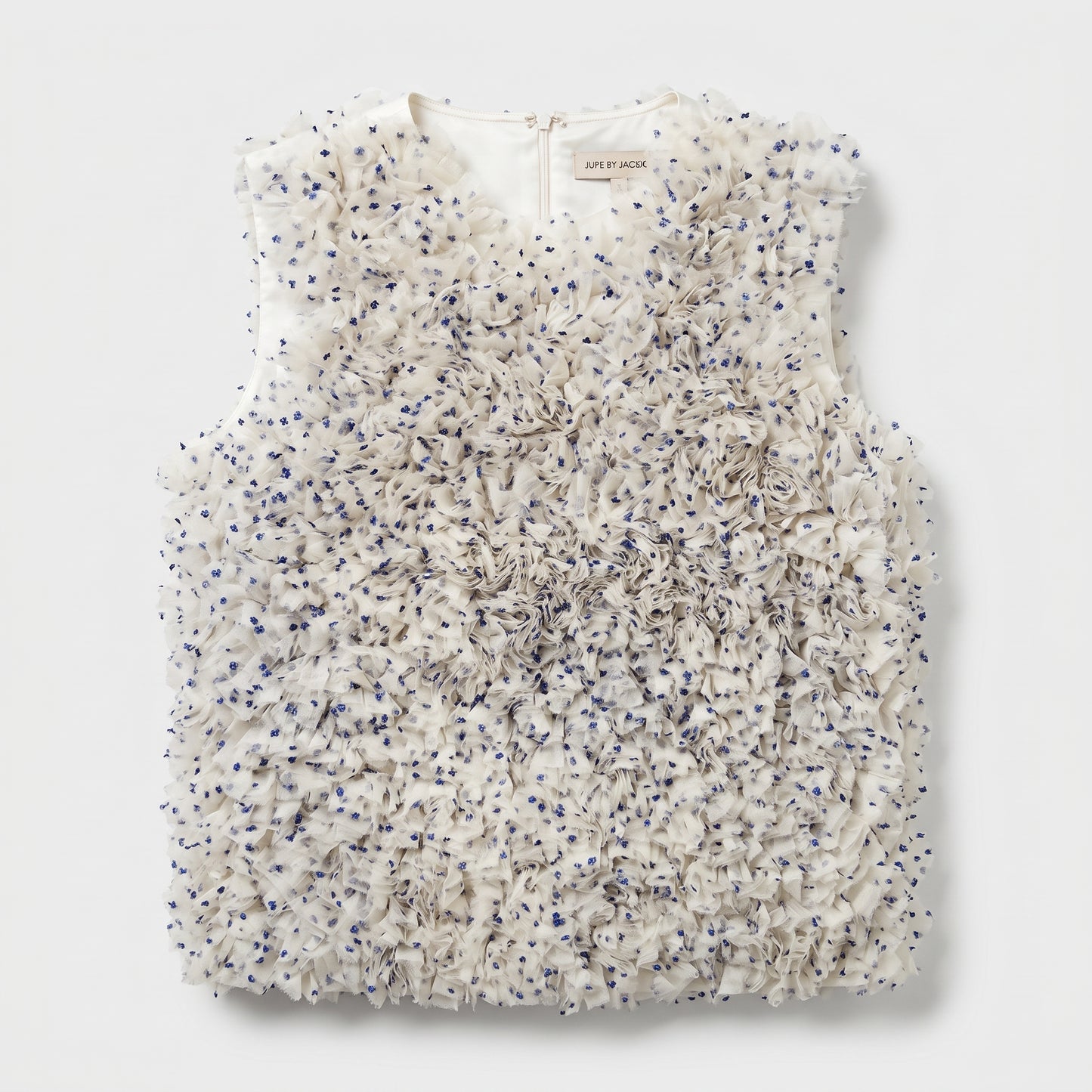 Embellished Floral Ruffle Sleeveless Vest