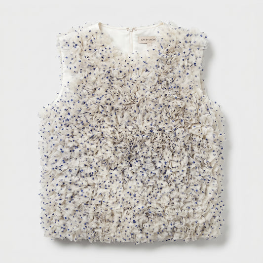 Embellished Floral Ruffle Sleeveless Vest