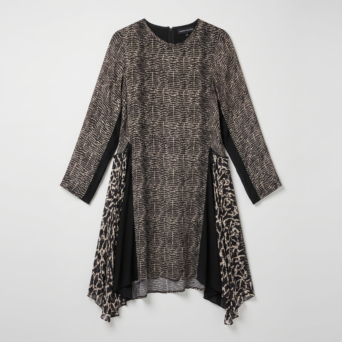 Abstract Print Paneled Silk Dress