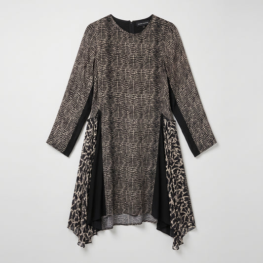 Abstract Print Paneled Silk Dress