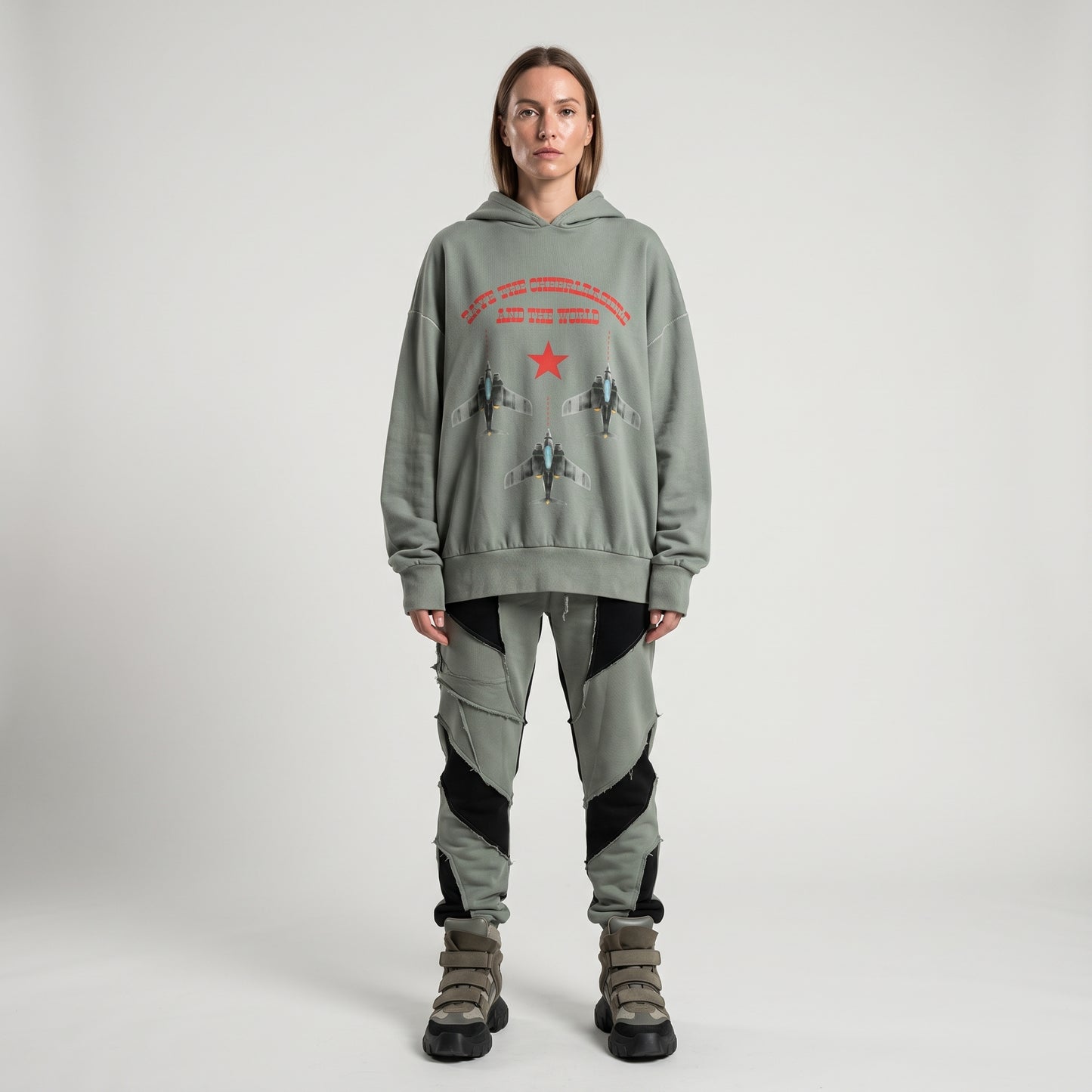 Graphic Print Oversized Sage Hoodie