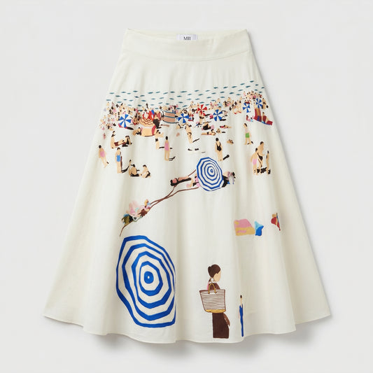 Illustrated Coastal A-Line Skirt